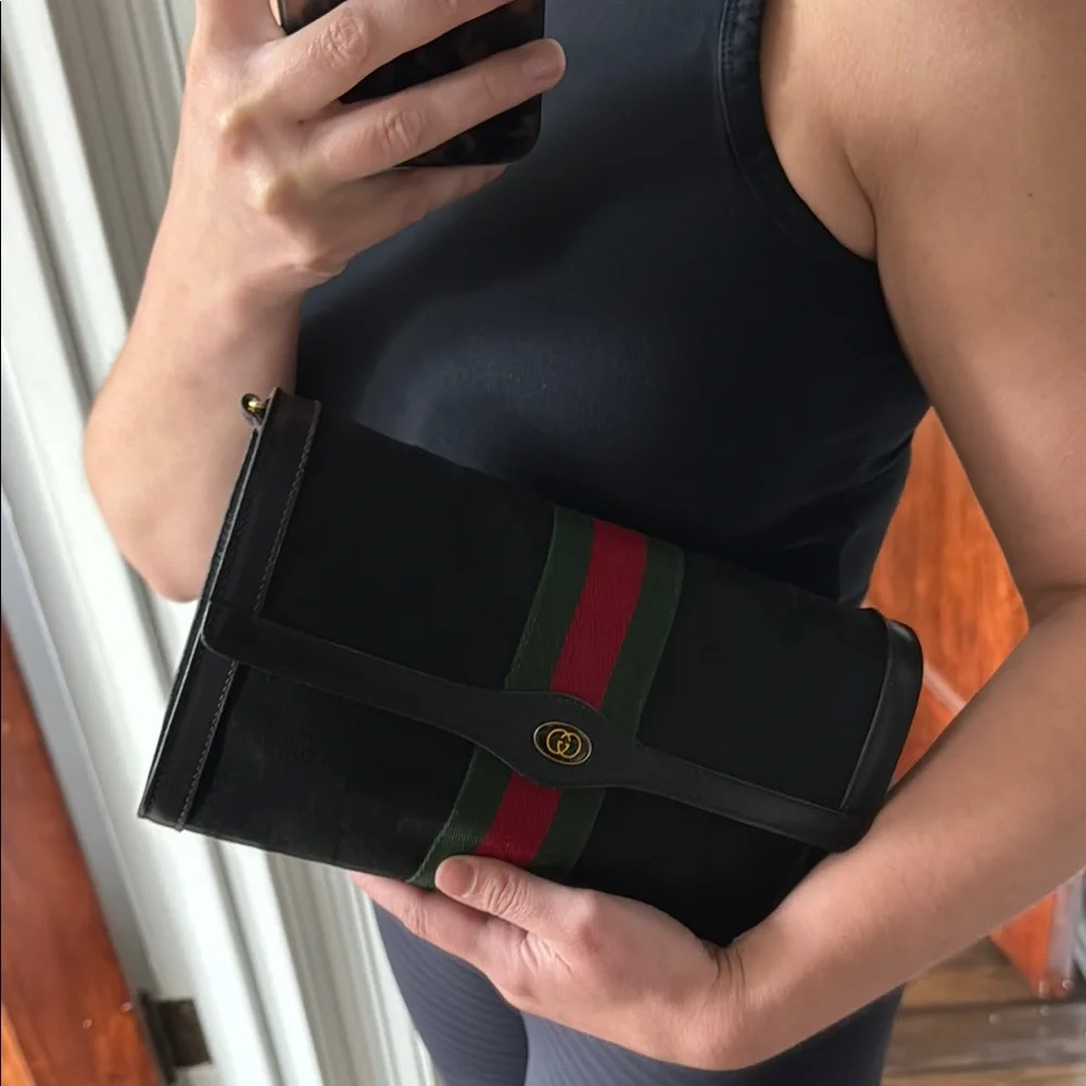 Gucci Black Crossbody Bag with Green and Red Web Stripe